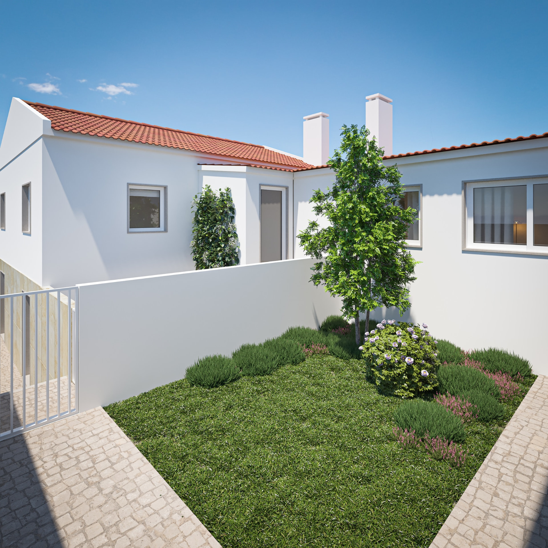 Imagem de projeto 3D do pátio, vista superior